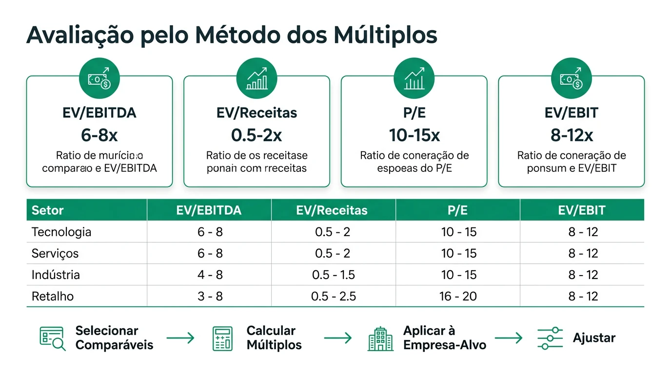 Infográfico em português sobre a ponte entre Enterprise Value e Equity Value em M&A de PMEs — fórmula EV menos dívida financeira mais caixa igual valor para os sócios, com detalhe de leasing e empréstimos a acionistas.